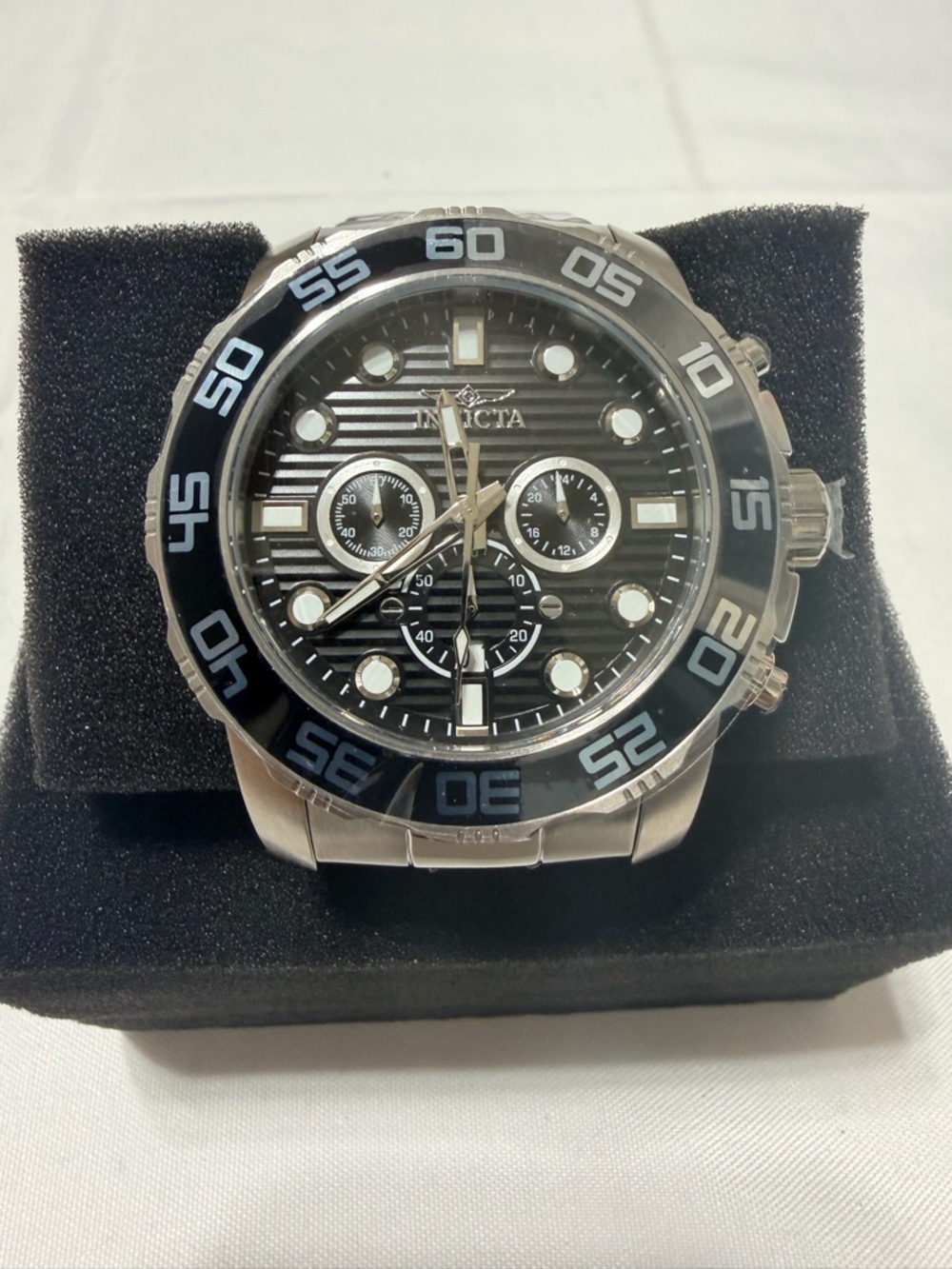 Invicta Men's Stainless Steel Chronograph Watch - Black striped dial
